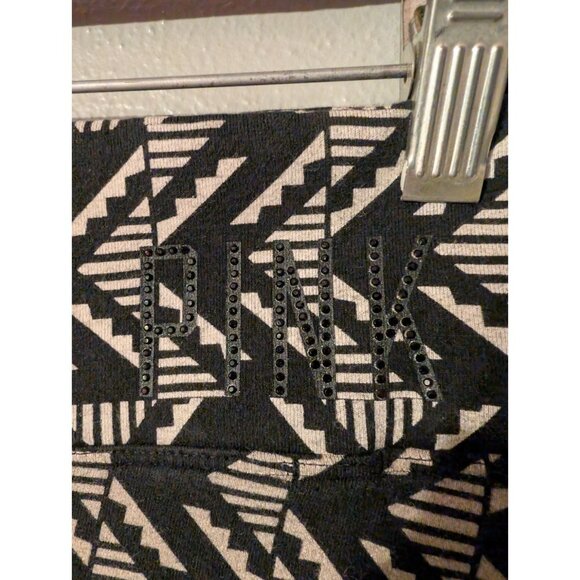 PINK Victoria's Secret Leggings Size S Black White Tribal Geometric Sequin Logo - Picture 4 of 6